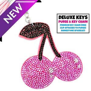 DeLuxe Keys Rhinestone Keychain/Purse Chain-Pink Cherries